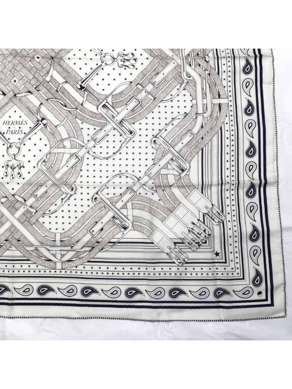 Hermes Carre 140 Mors a Jouets Bandana White Shawl Cashmere Silk Scarf - Picture 6 of 10